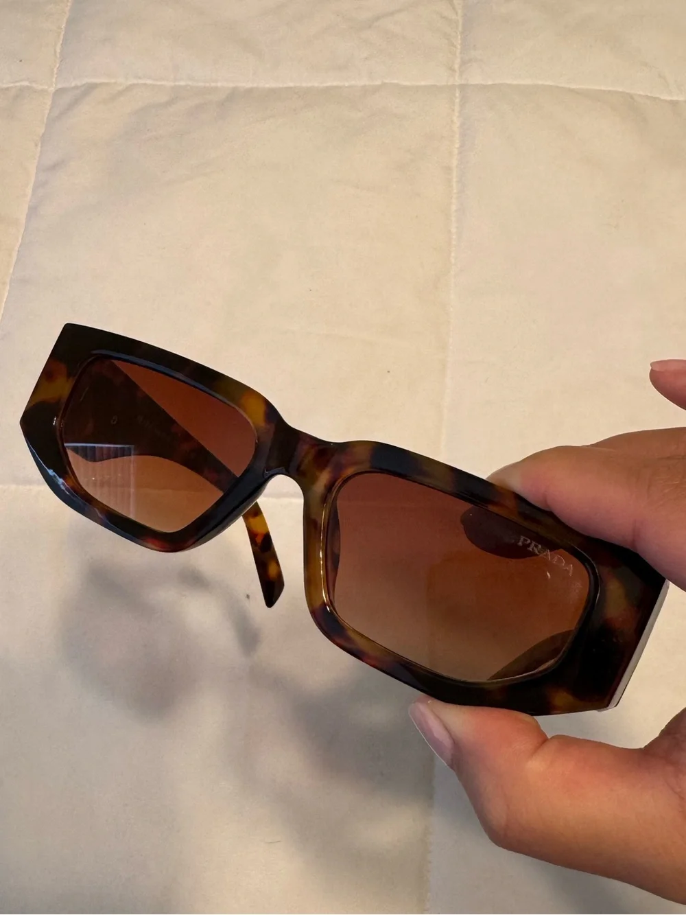 Prada Tortoise Shell Rectangular Brown Lens Sunglasses